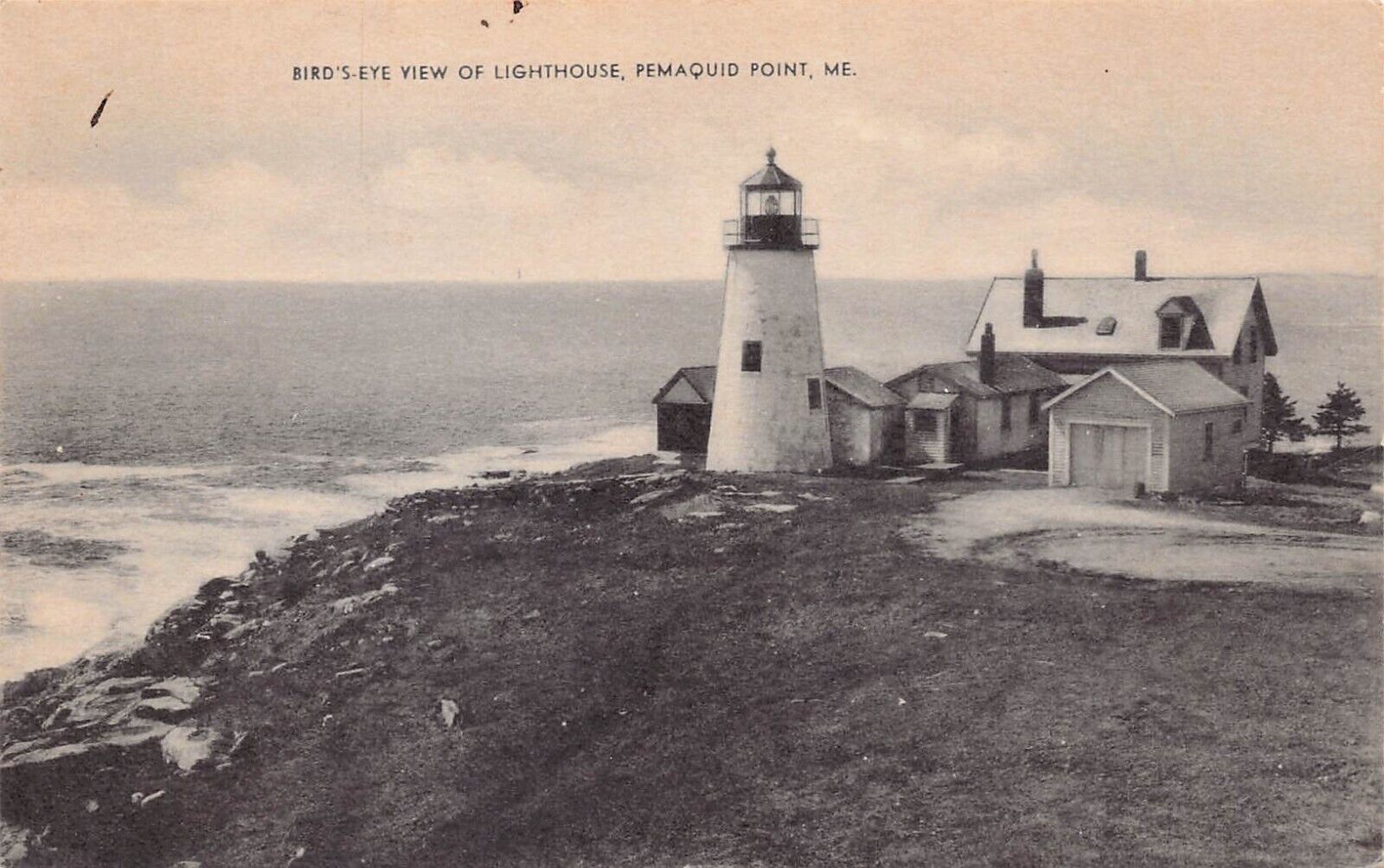 Pemaquid Point Lighthouse, Keepers Cottage, Rocky Coast, Maine Vtg Postcard C31