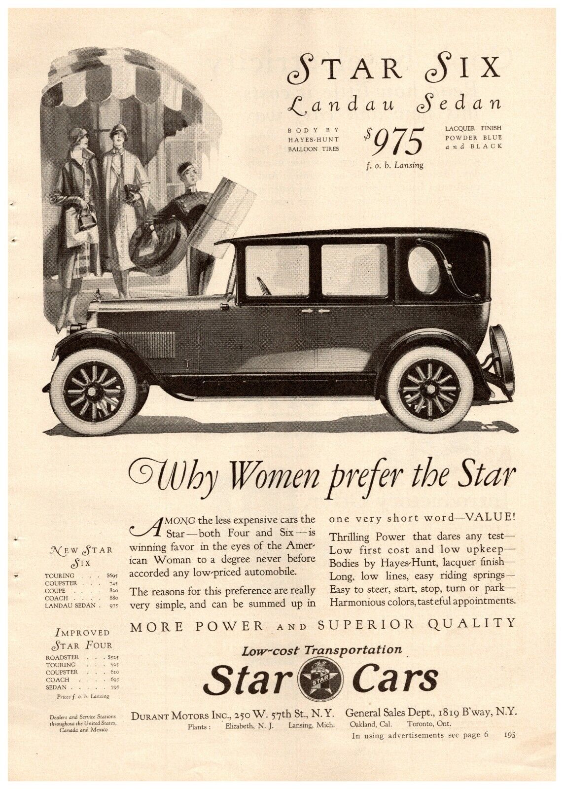 1926 Star Cars Vintage Print Ad Star Six Landau Sedan Why Women Prefer The Star 