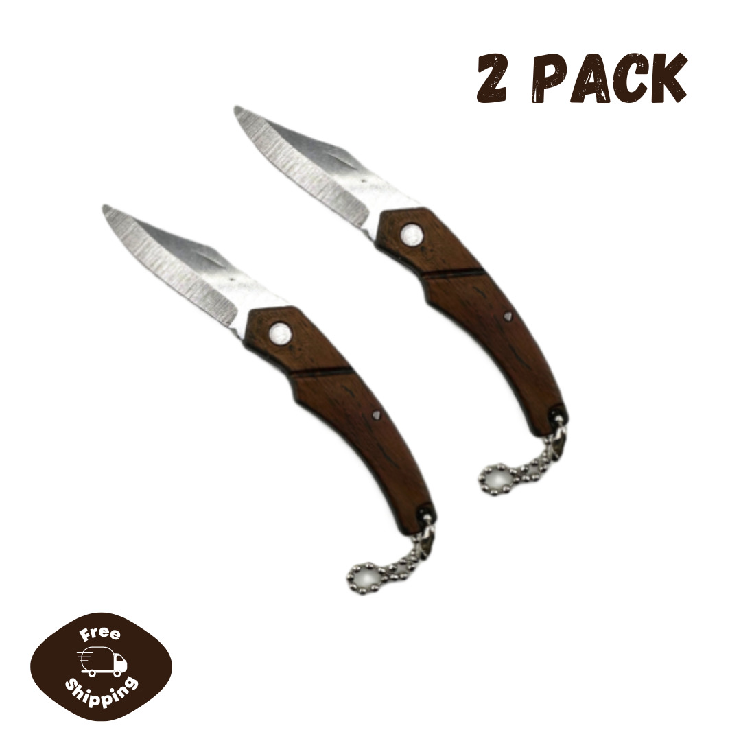 2 Pack Pocket Knife Keychain | Engravable, Camping, Hunting, Folding Blade
