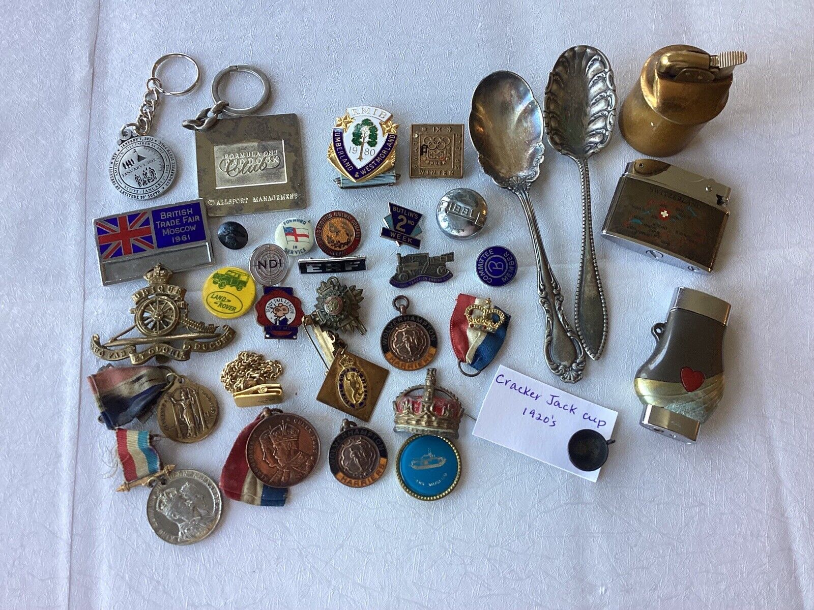 Antique Junk Drawer Formula 1 Paddock Keychain, Medals, Pins, Lighters Vintage