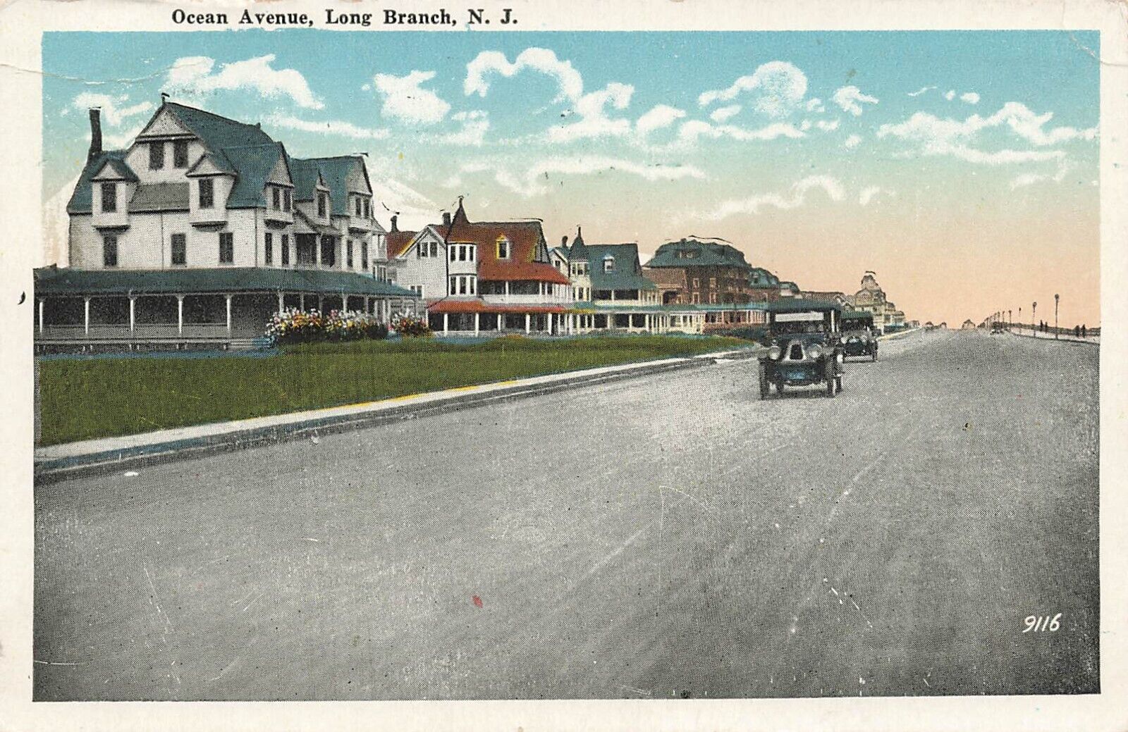 Postcard ~ Long Branch, New Jersey, Autos on Ocean Avenue - 1927
