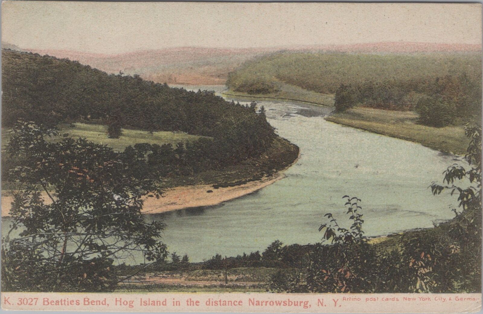 Beatties Bend, Hog Island in the Distance, Narrowsburg, New York 1910 Postcard