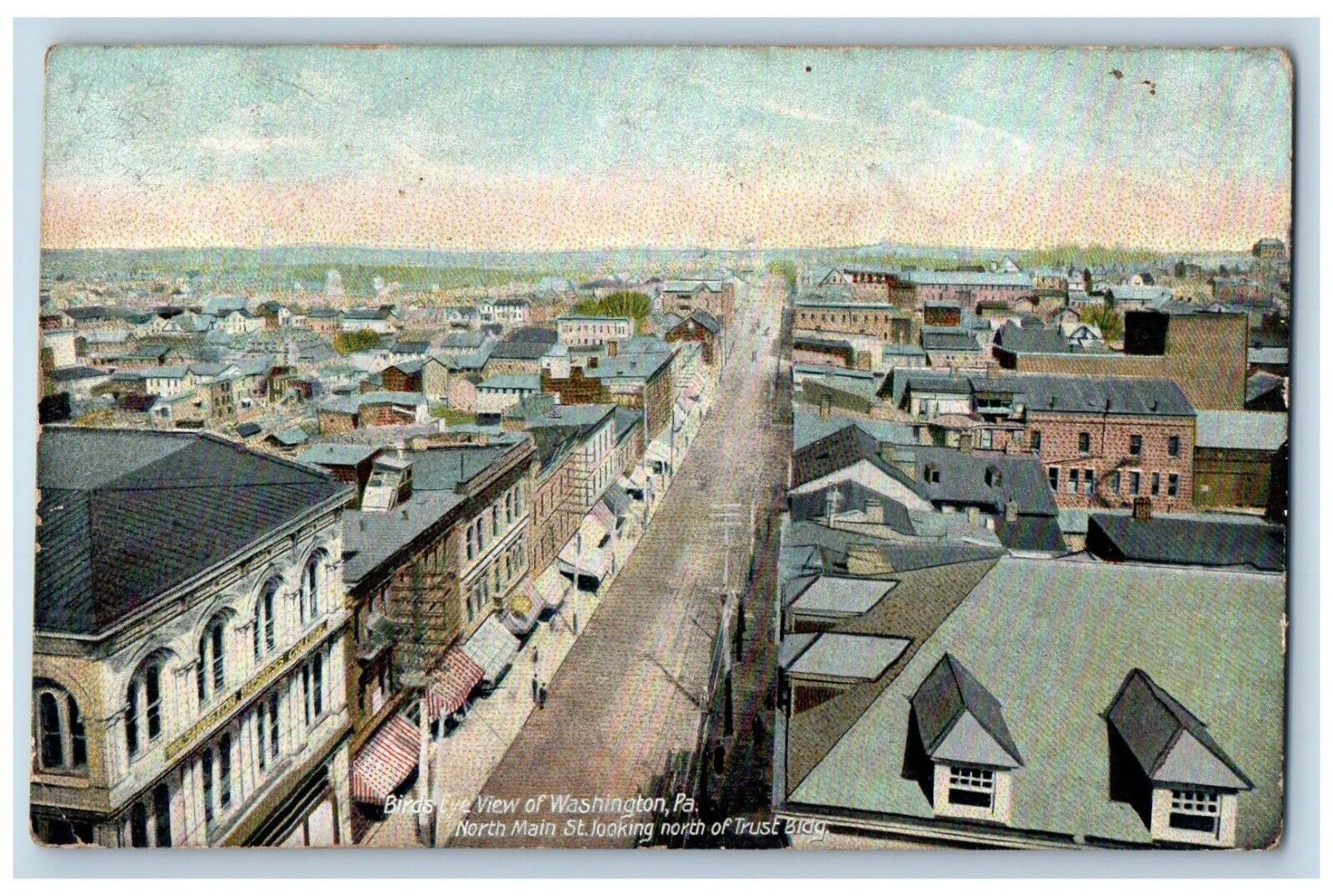 Washington Pennsylvania PA Postcard Birds Eye View Buildings Street Road 1910