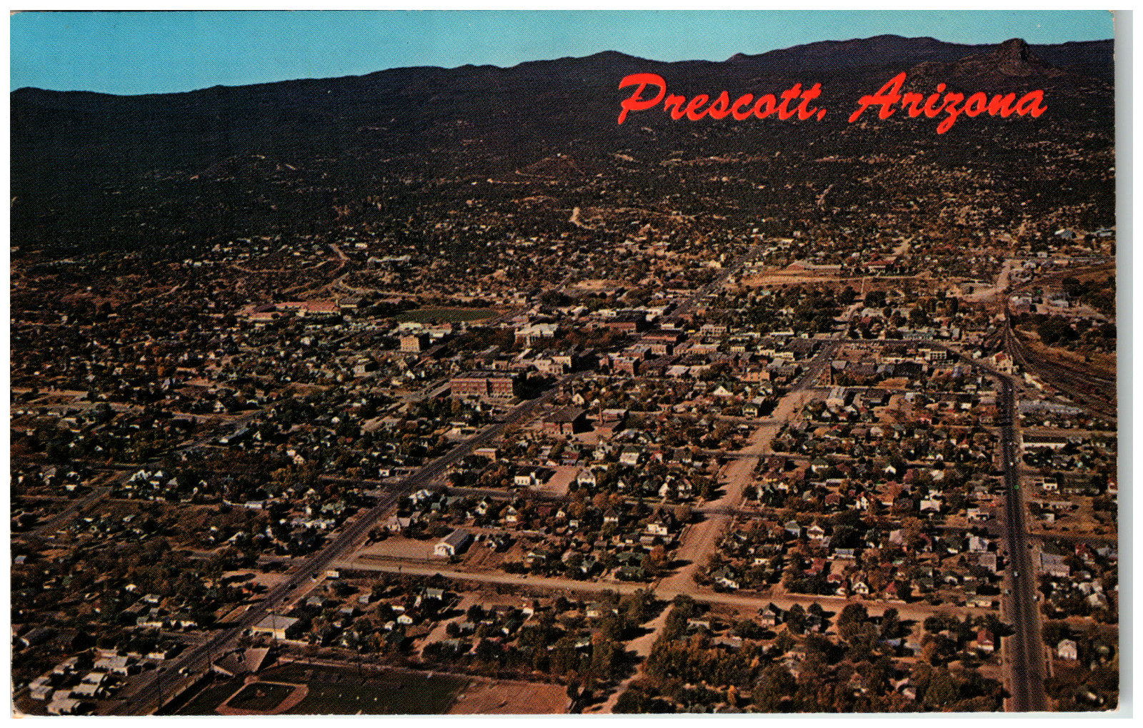 Postcard Chrome Aerial View of Prescott, AZ Looking South