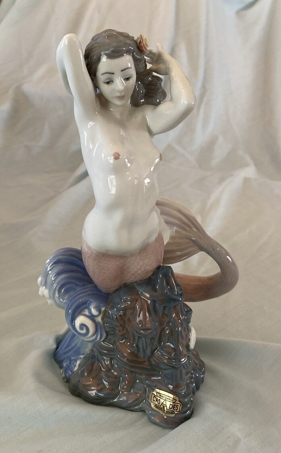 Rare Vintage CasAdes Nude Mermaid Figurine Design 9”