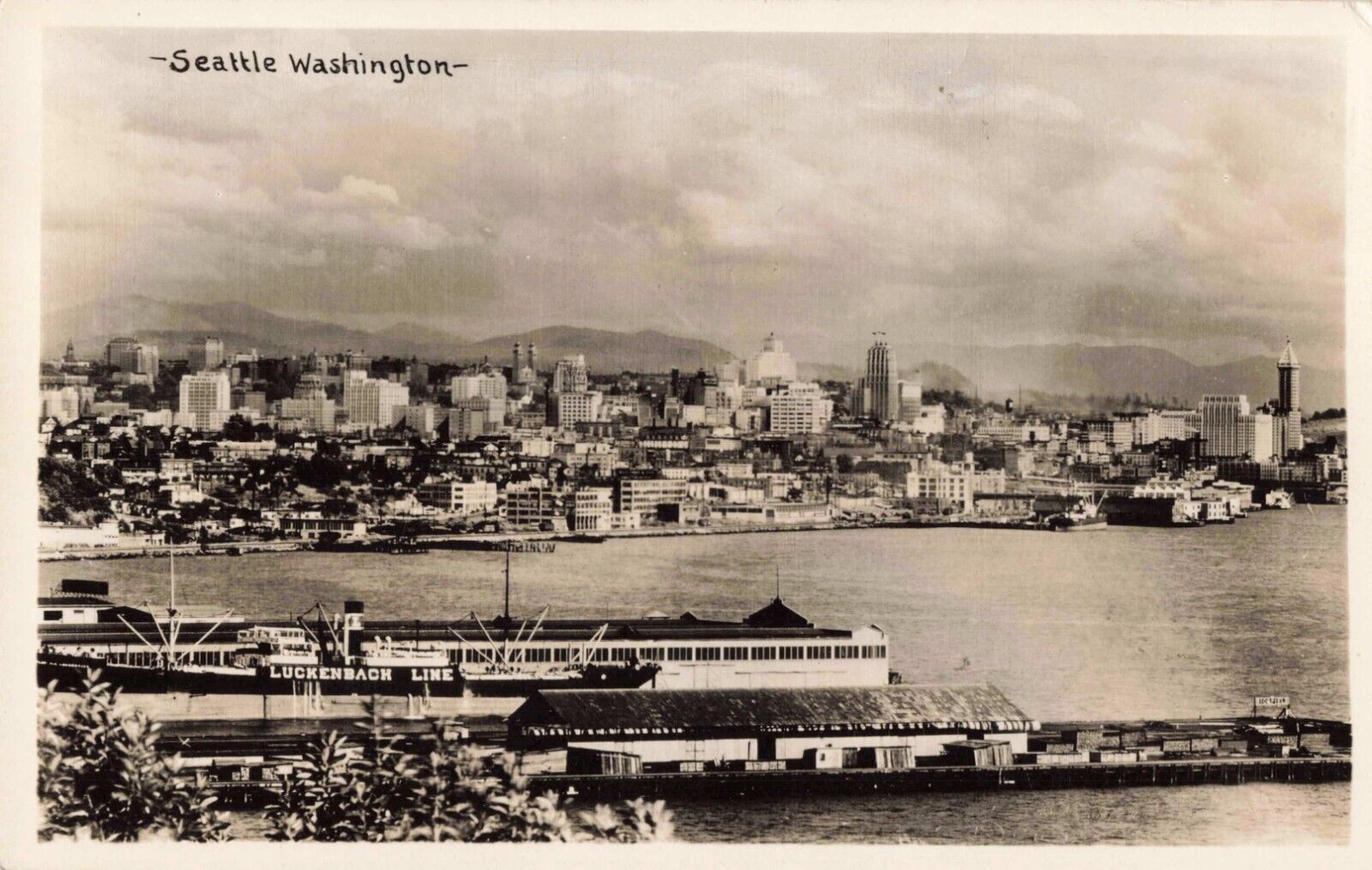 Seattle Washington, City Skyline Waterfront Boats, VTG RPPC Real Photo Postcard