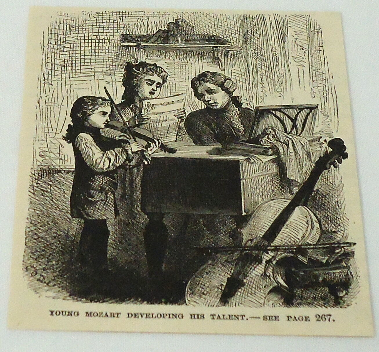 1884 magazine engraving ~ YOUNG WOLFGANG MOZART DEVELOPING HIS TALLENT