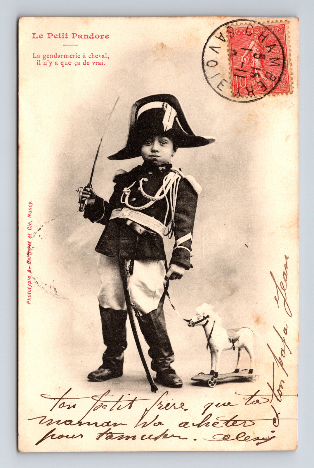 c1911 Le Petit Pandore Boy Gendarme PHOTOTYPIE Postcard
