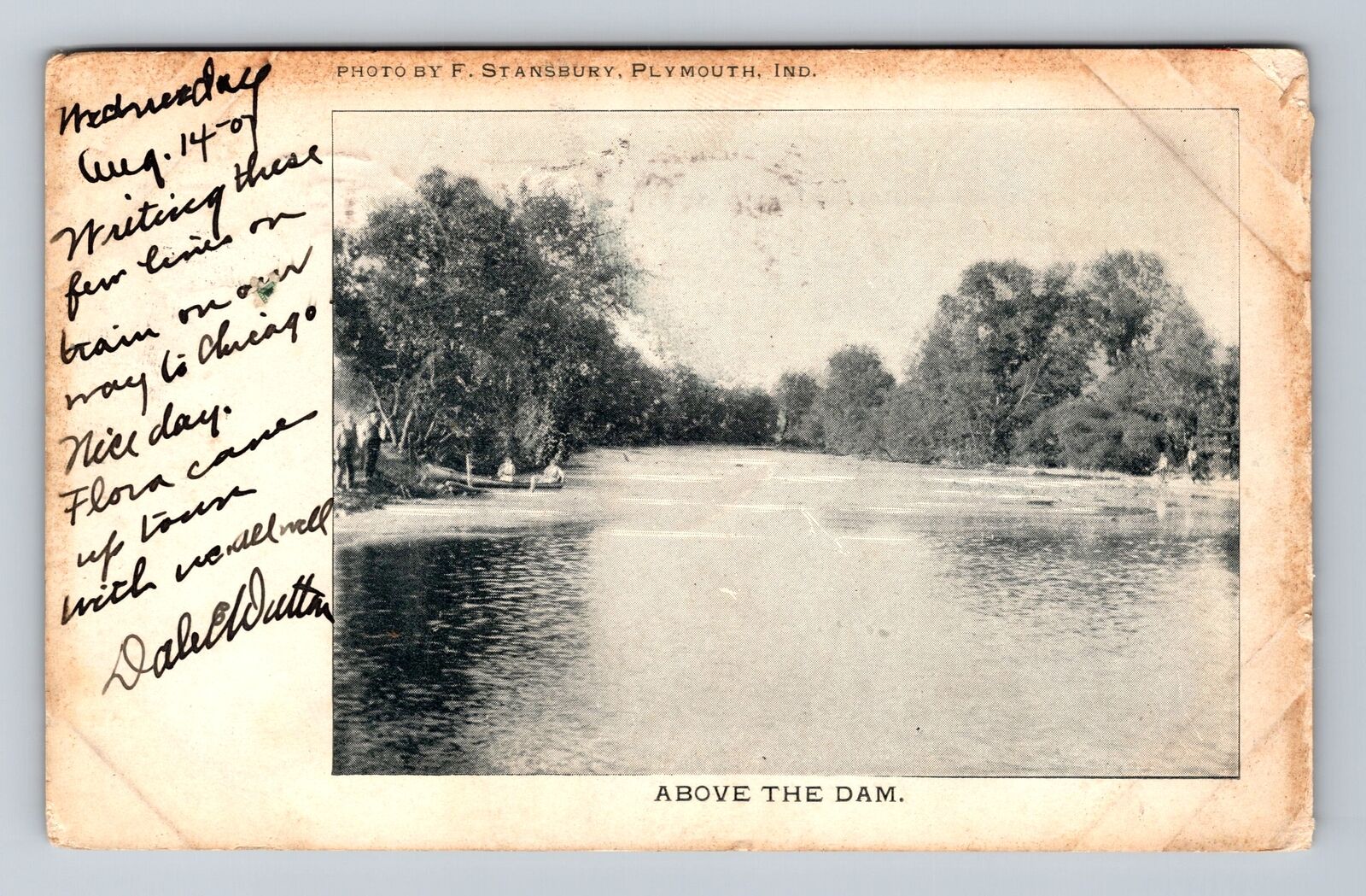 Plymouth IN-Indiana, Scenic View Above the Dam, Antique Vintage c1907 Postcard