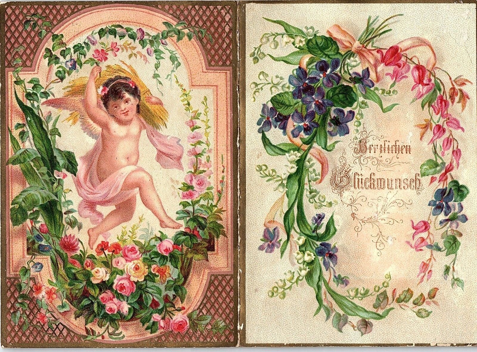1880\'s Lovely German Fabulous Greeting Victorian Card &N