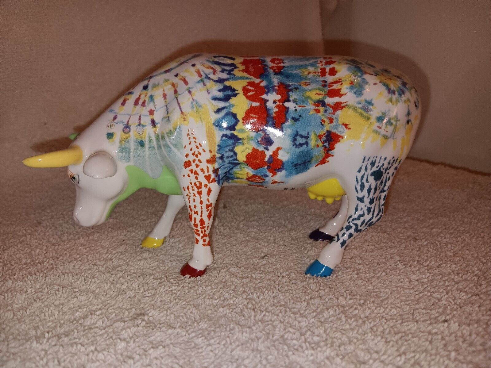 Vintage Cow Parade Udderly Groovy Lady Belle Bennett Tie Dye Figurine