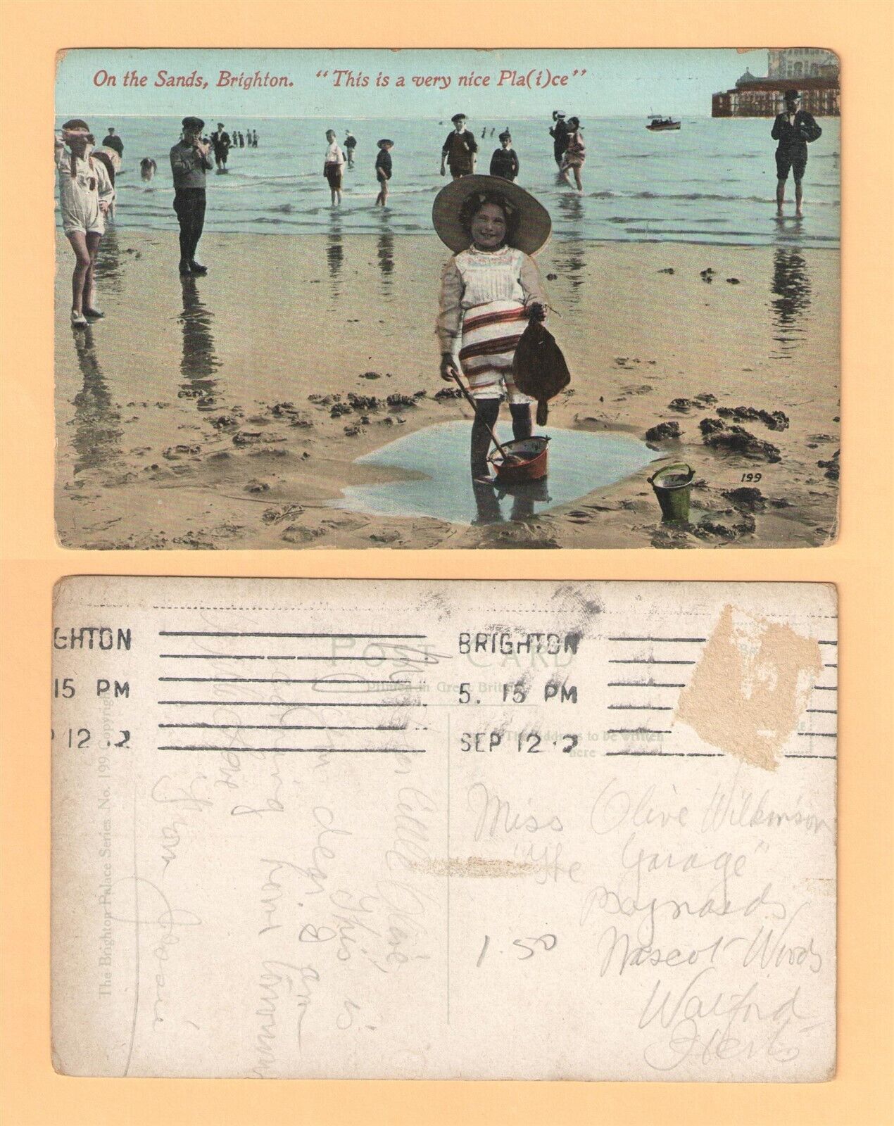 1912 ON THE SANDS BRIGHTON THIS IS A VERY NICE PLA(I)CE ENGLAND UK POSTCARD