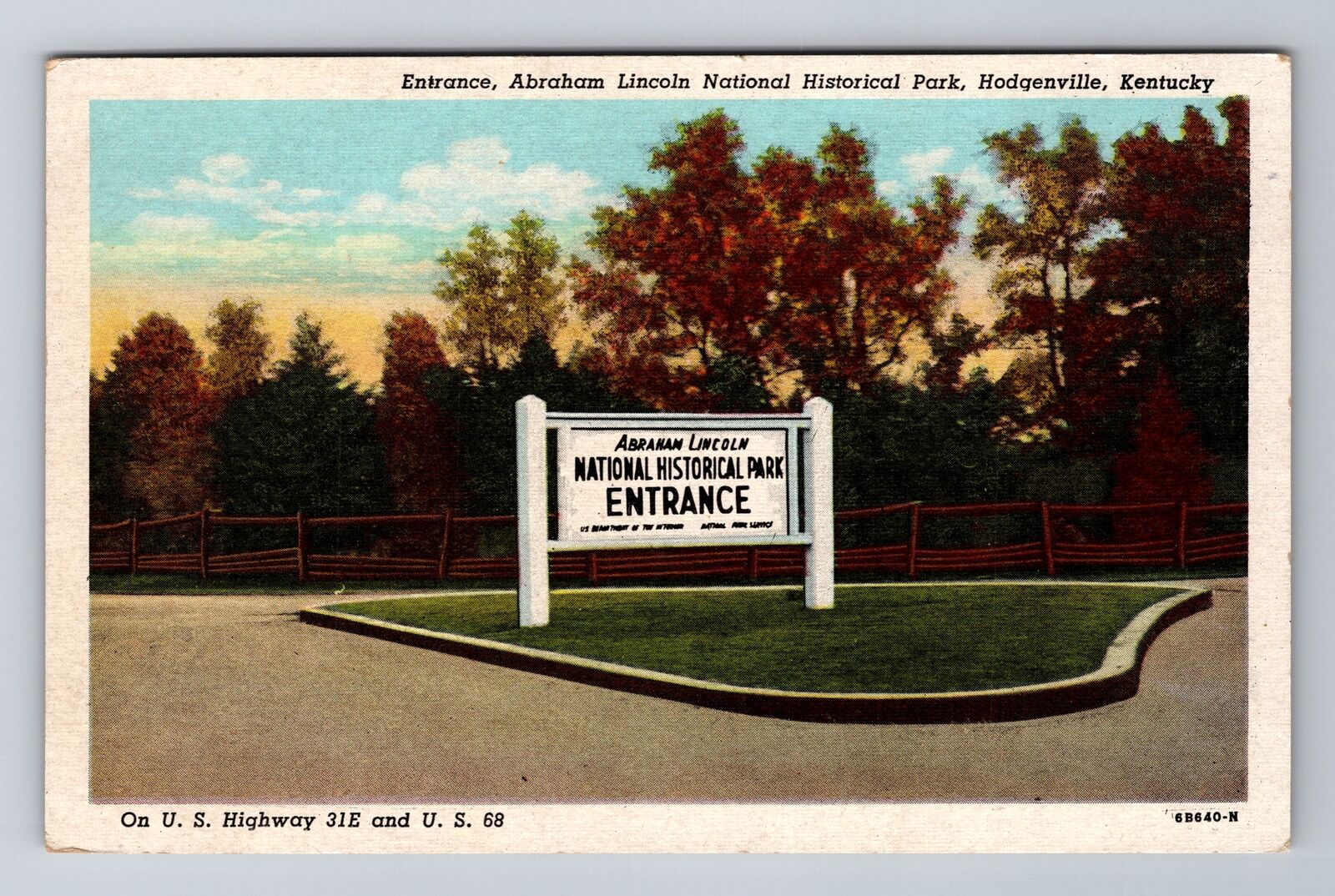 Hodgenville KY-Kentucky, Entrance, Abraham Lincoln Nat Park, Vintage Postcard