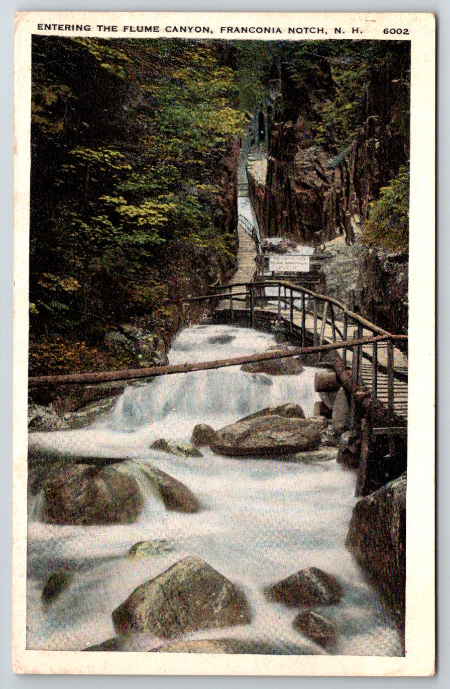 c1920s Entering Flume Canyon Franconia Notch New Hampshire Antique Postcard