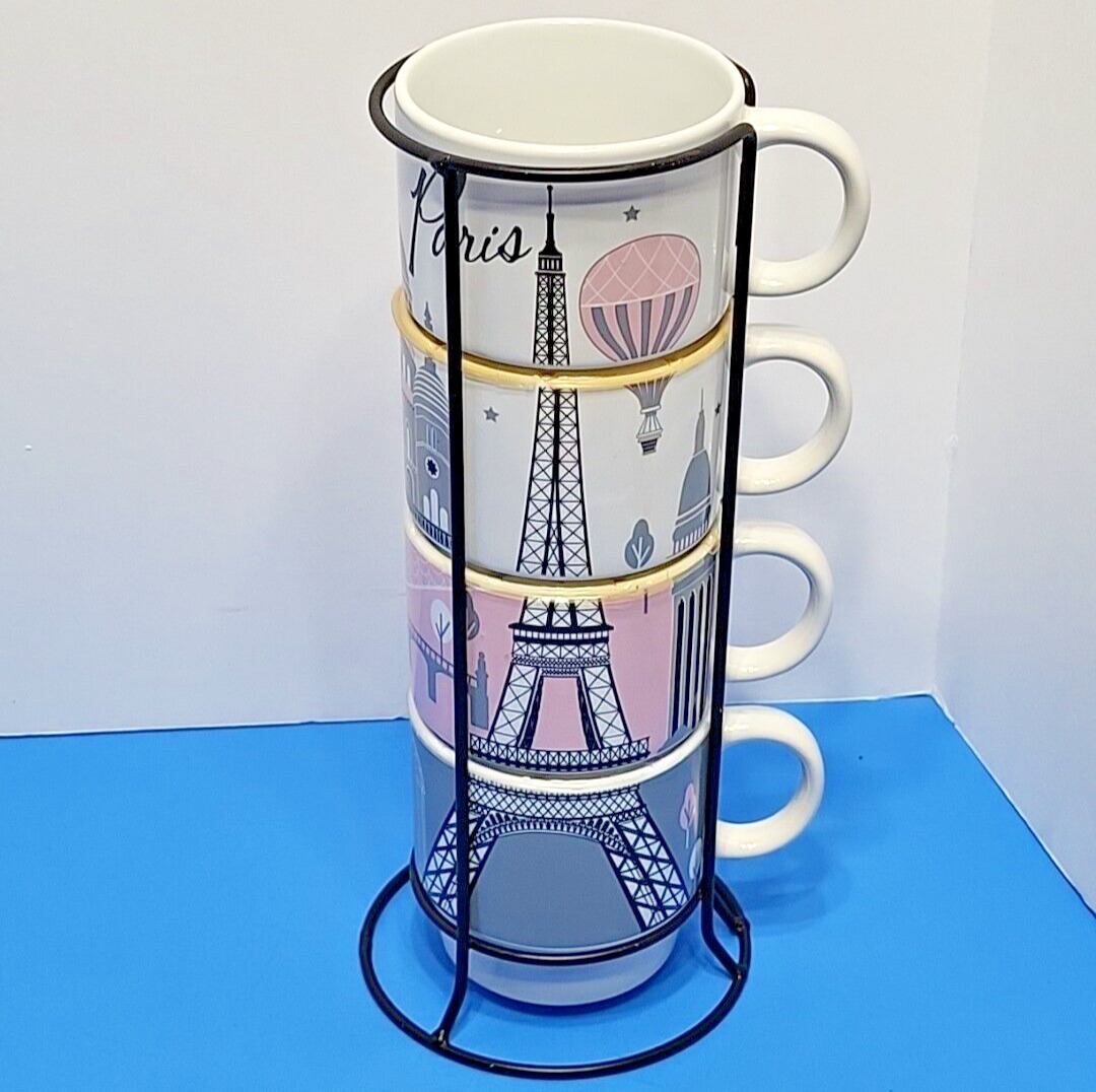 Signature Housewares Stoneware Paris Eiffel Tower Set of 4 Mugs