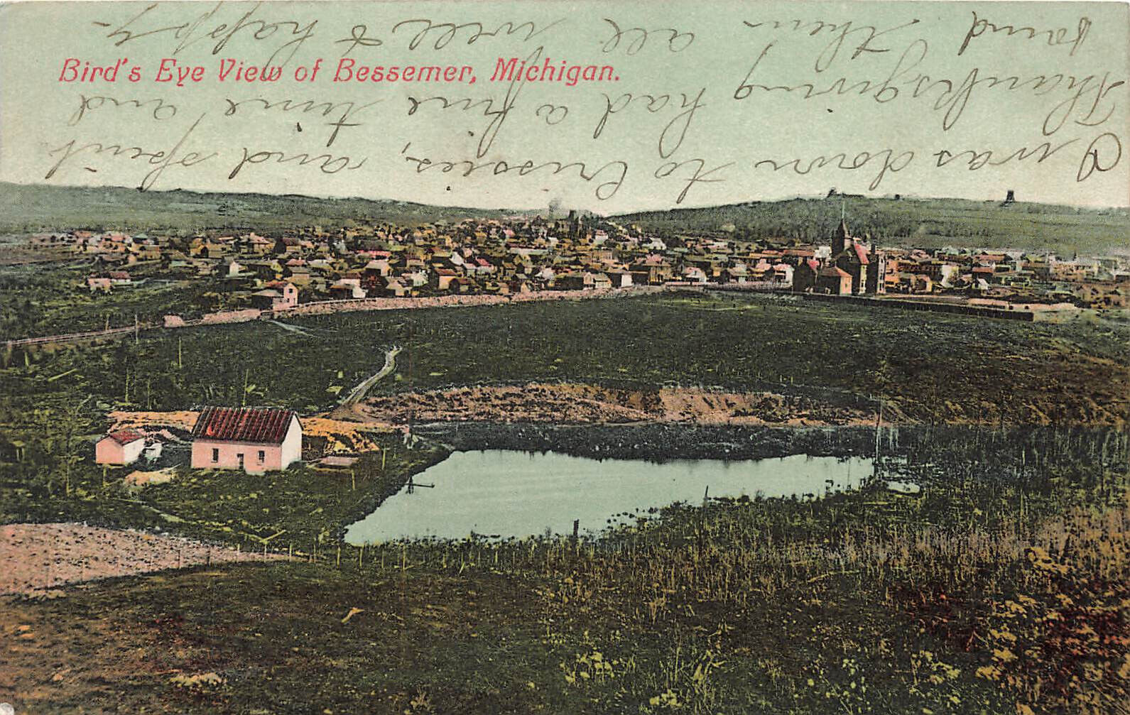 VIEW OF BESSEMER MI MICHIGAN VINTAGE POSTCARD 1909 090723 S