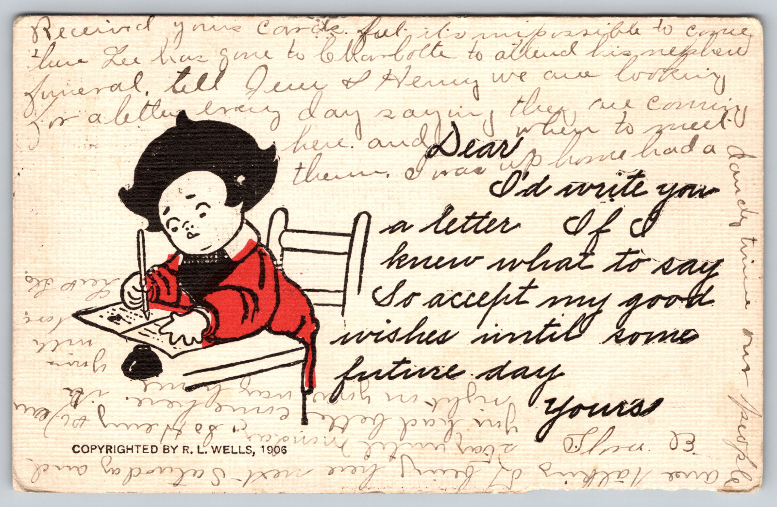 c1900s RL Wells Poem Write You a Letter Red R L Antique Vintage Postcard