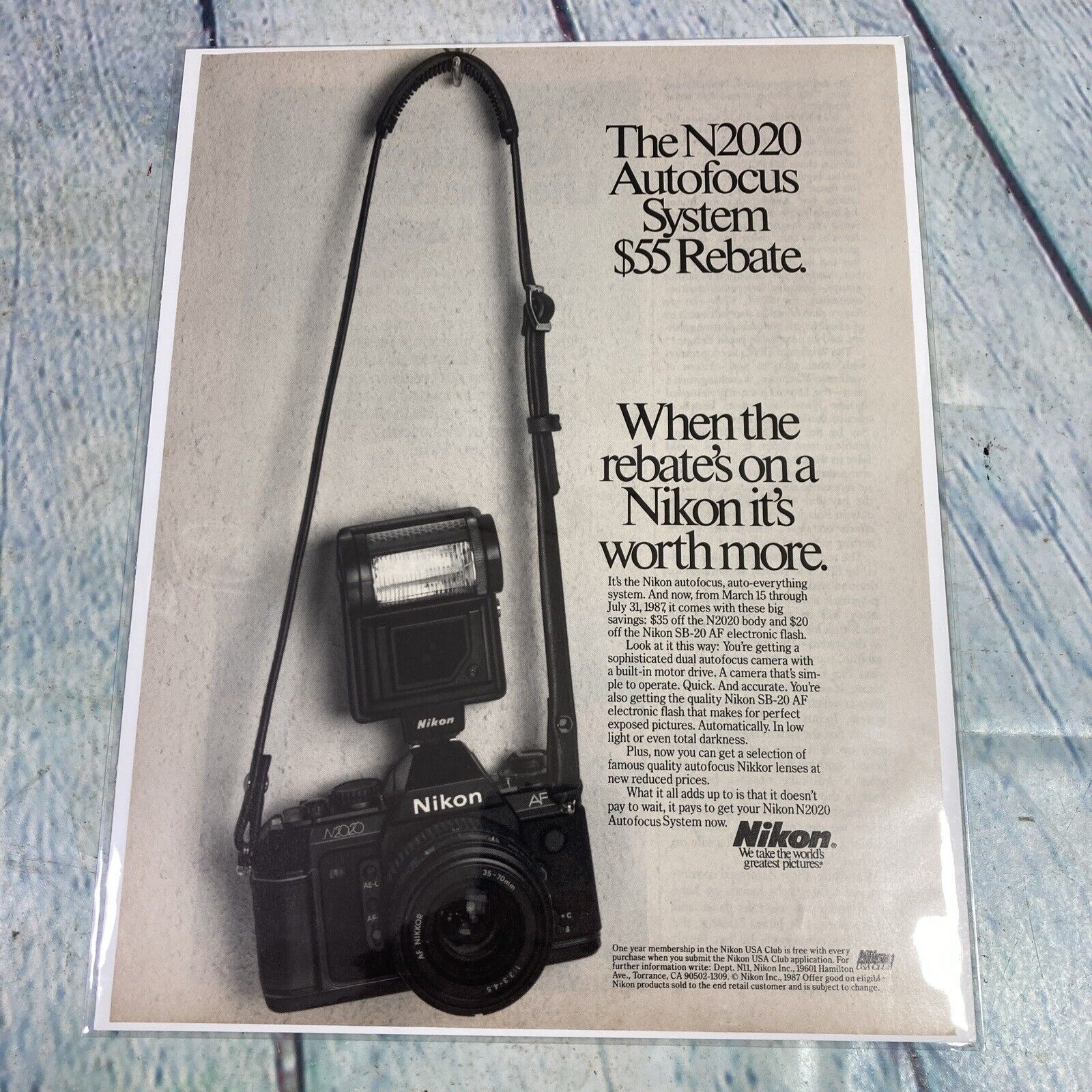 Vintage 1987 Print Ad Nikon N2020 Camera Magazine Advertisement Paper Ephemera