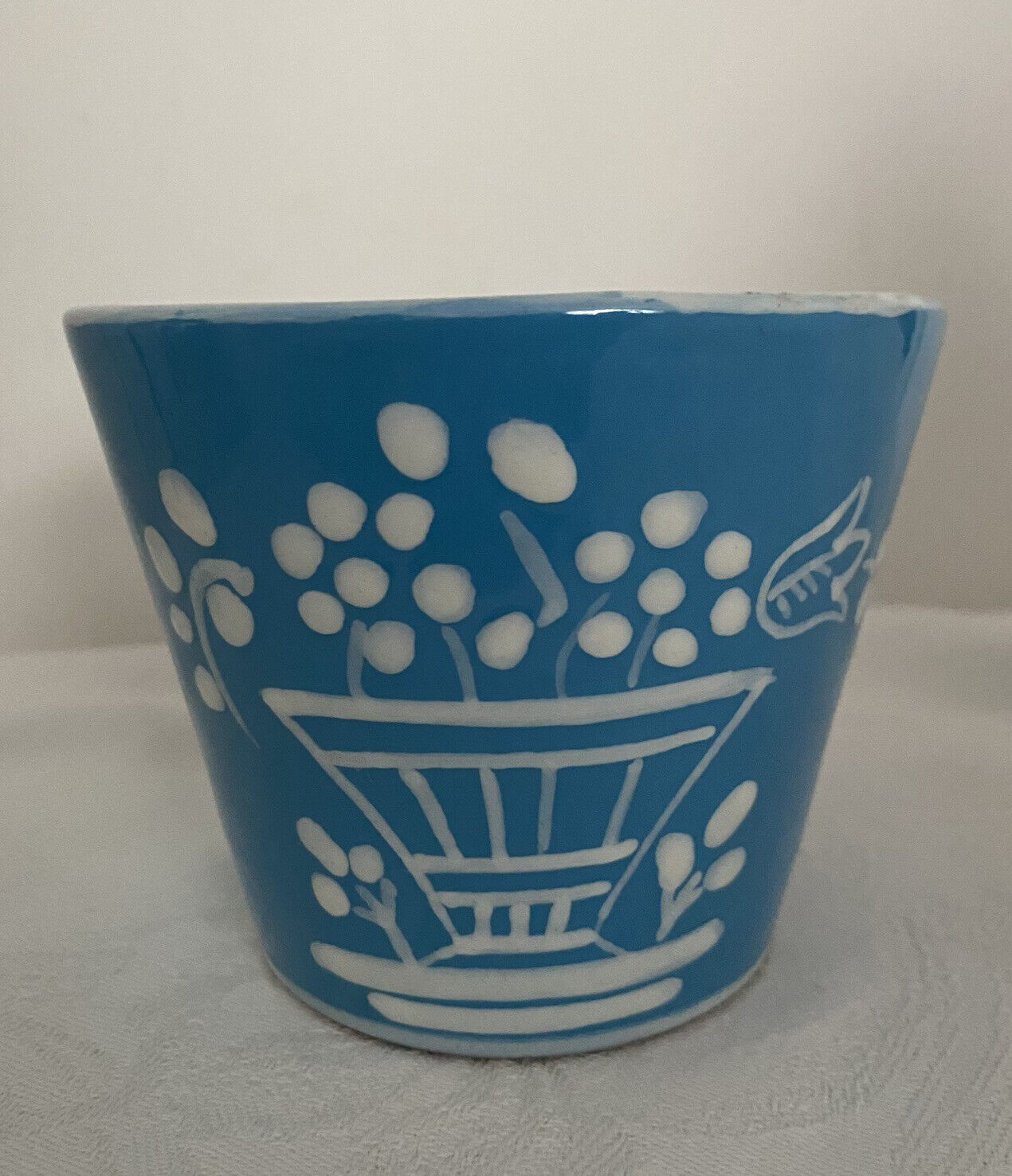 Art Pottery Ceramic Planter Cachepot Italy Signed Numbered Hand Painted Blue