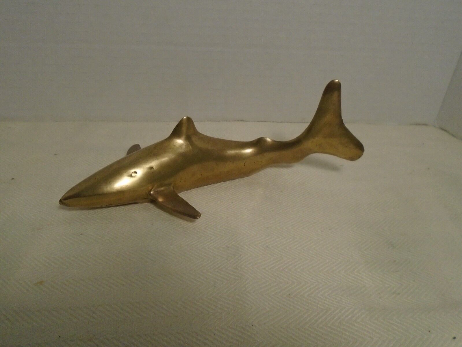 Vintage Solid Brass Shark Figurine / Paperweight 8” Long