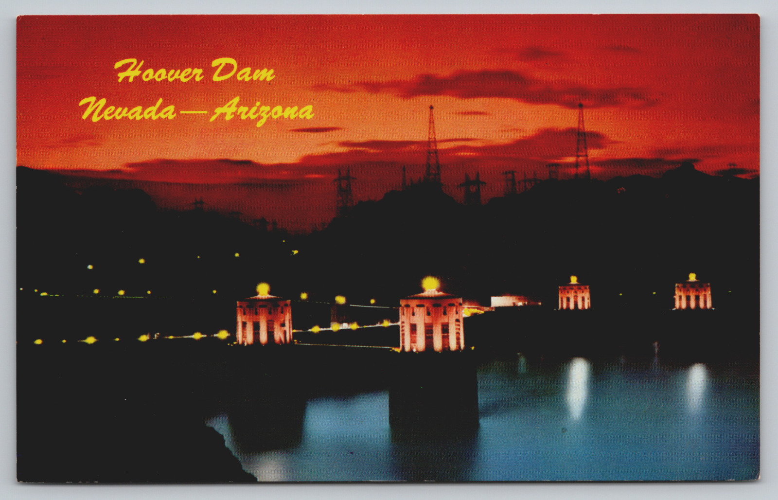 Postcard, Hoover Dam At Night, Nevada, Arizona, Unposted