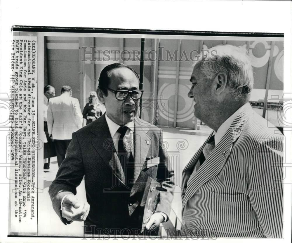 1974 Press Photo UN Trade Director Prok Amranand, Expo President King Cole in WA