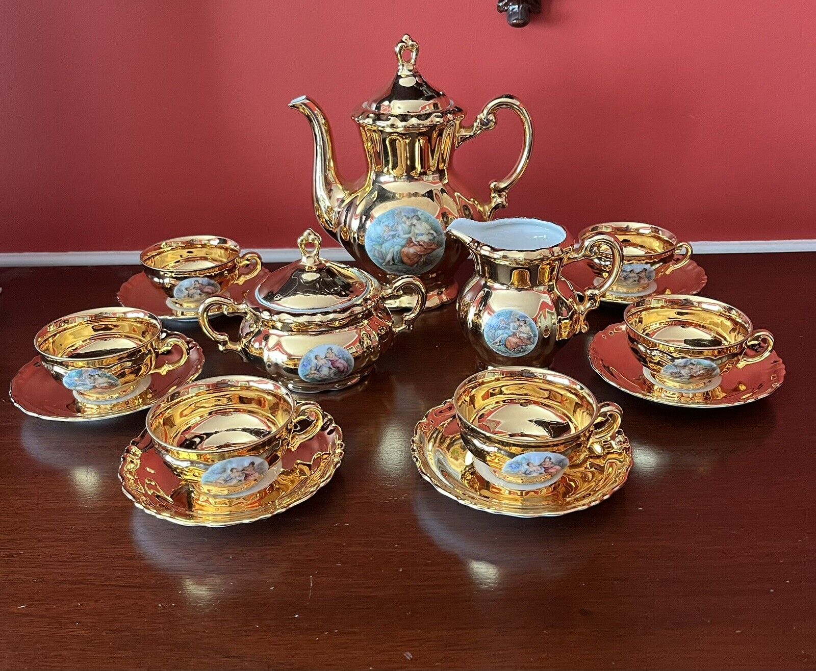 Vintage Antique Bavaria Germany Mitterteich Gold Gilded Demitasse Tea Set