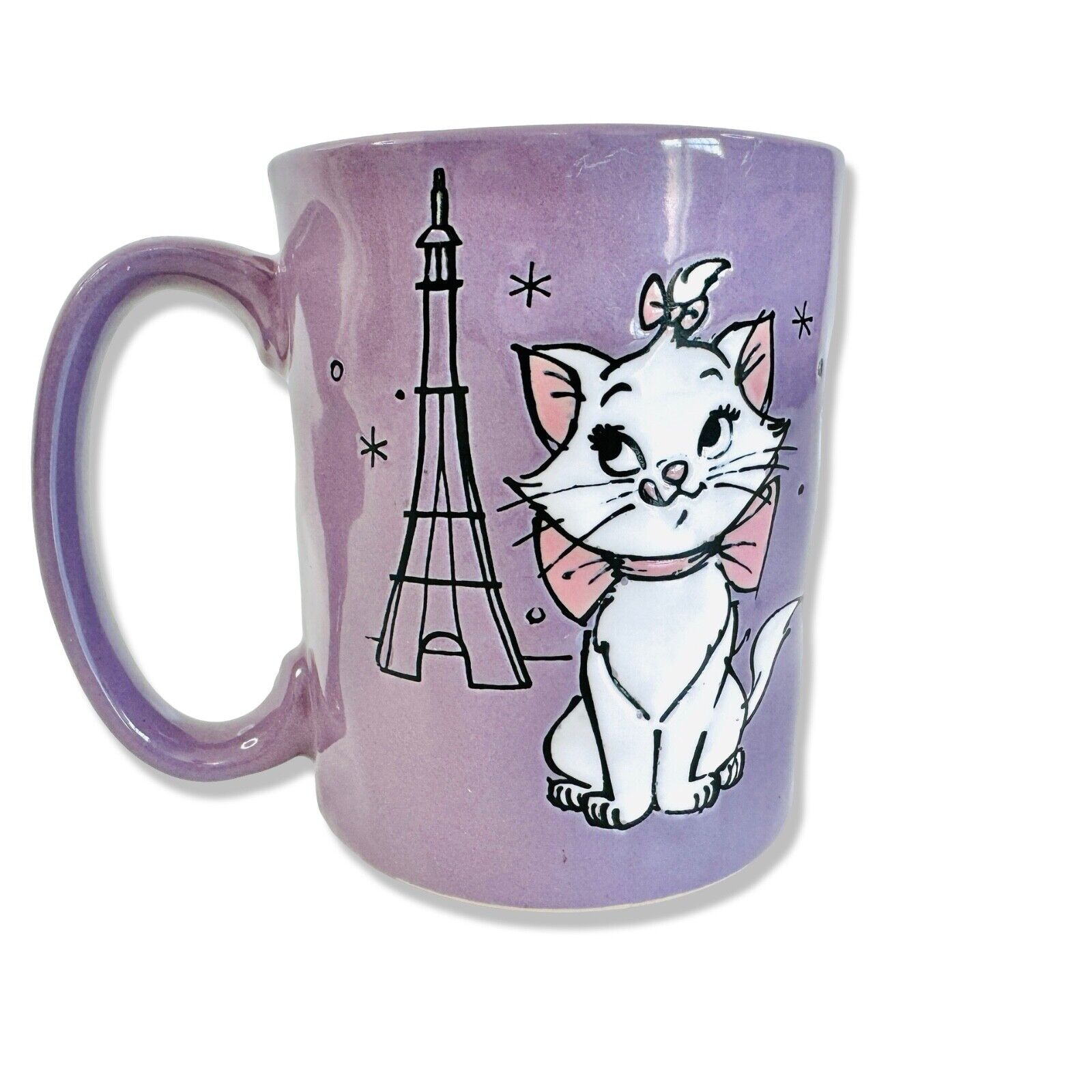 DISNEY Aristocats Marie Eiffel Tower Purple Coffee 15 oz Tea Mug Cat Kitten