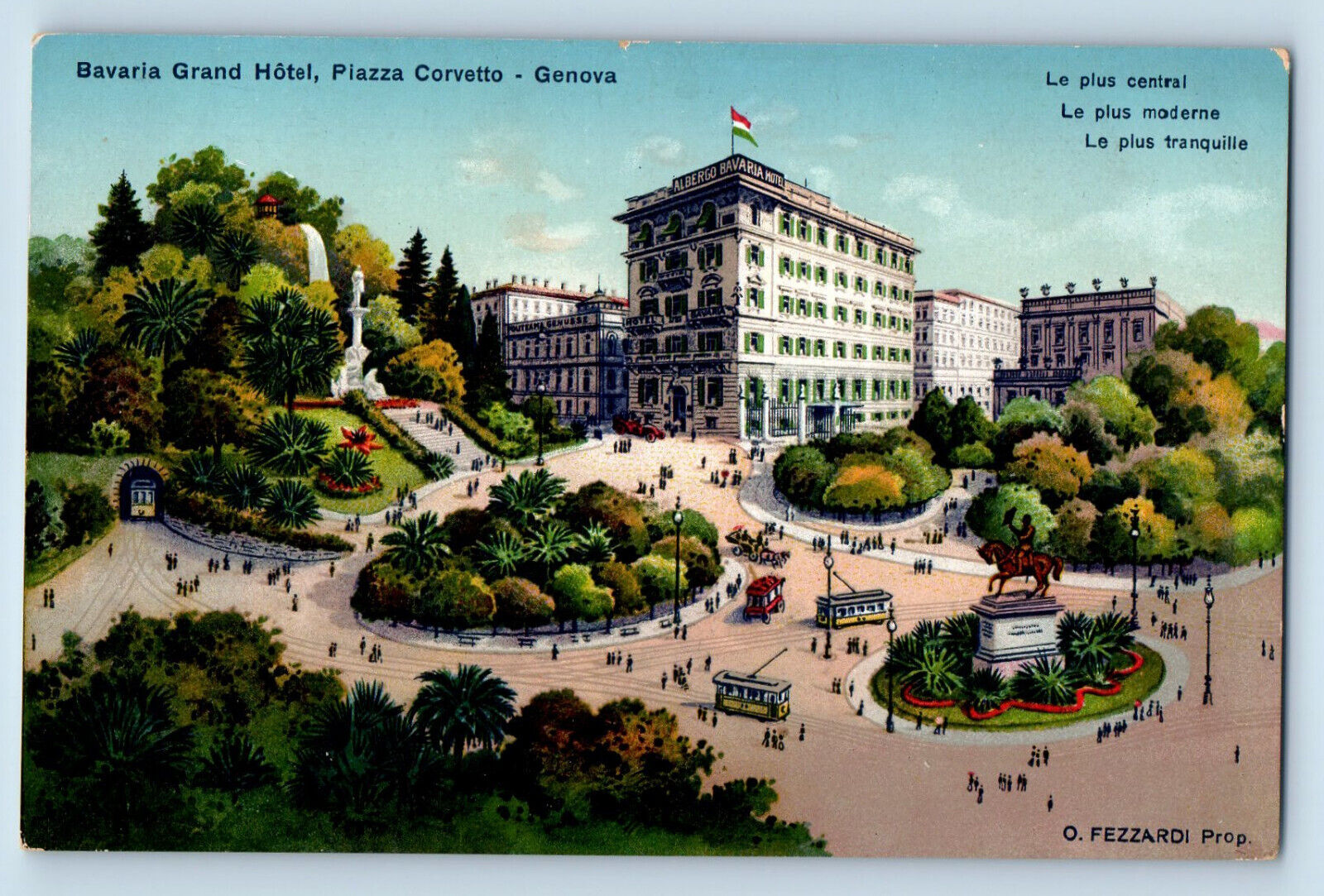 Genoa Liguria Italy Postcard Bavaria Grand Hotel Piazza Corveto c1910 Antique