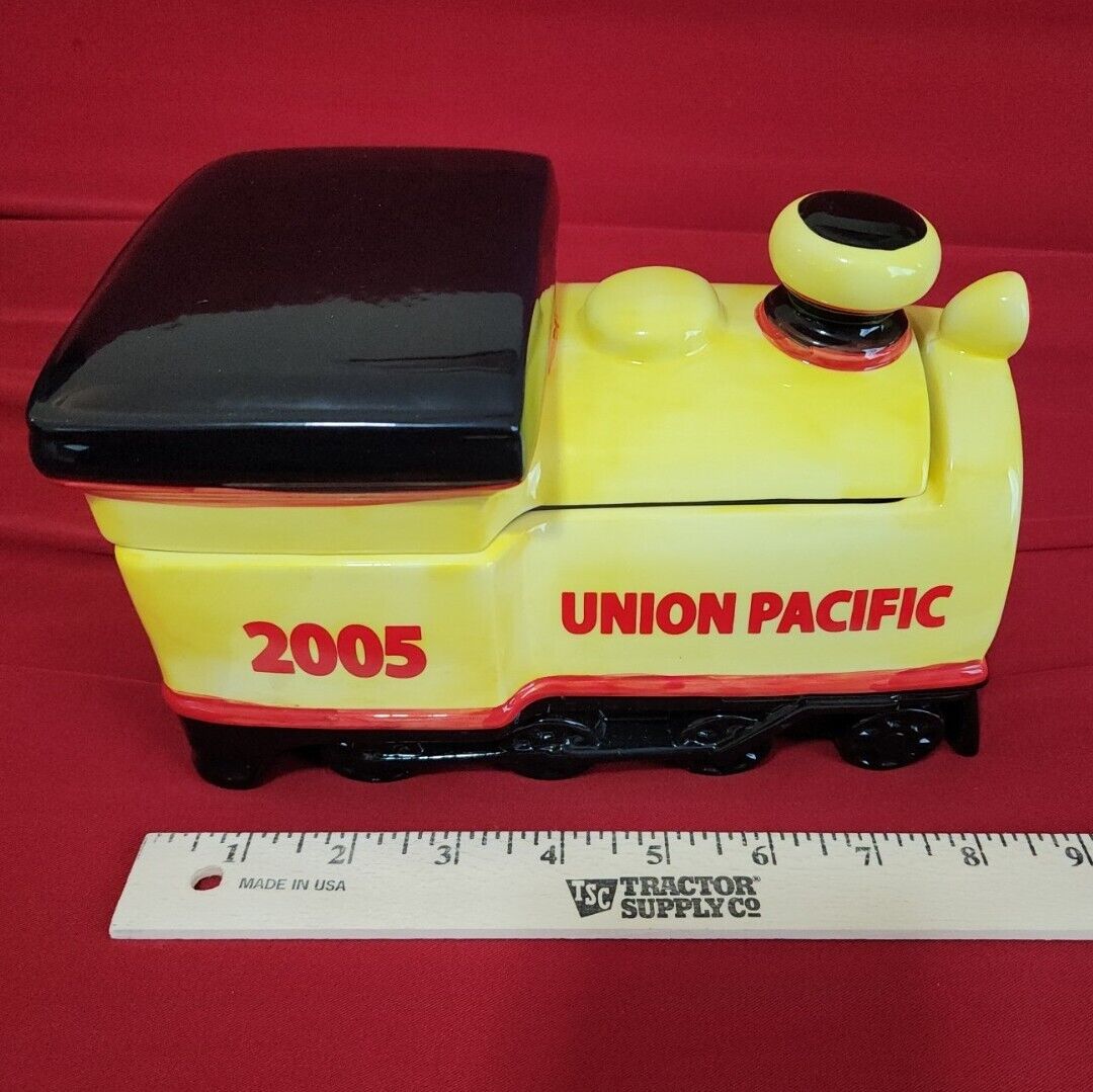 Rare Union Pacific 2005 Train Engine Ceramic Cookie Jar Yellow Black and Red
