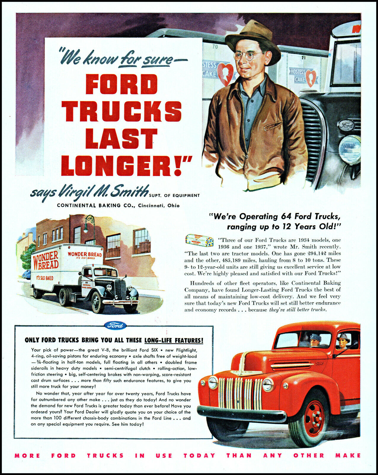 1947 Ford Trucks Wonder Bread Continental Baking Ohio vintage art print ad L58