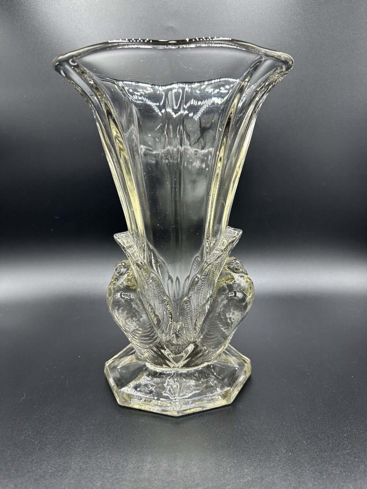 Antique 1930s Tauben (Pigeons) Art Deco Libochovice Glass Vase