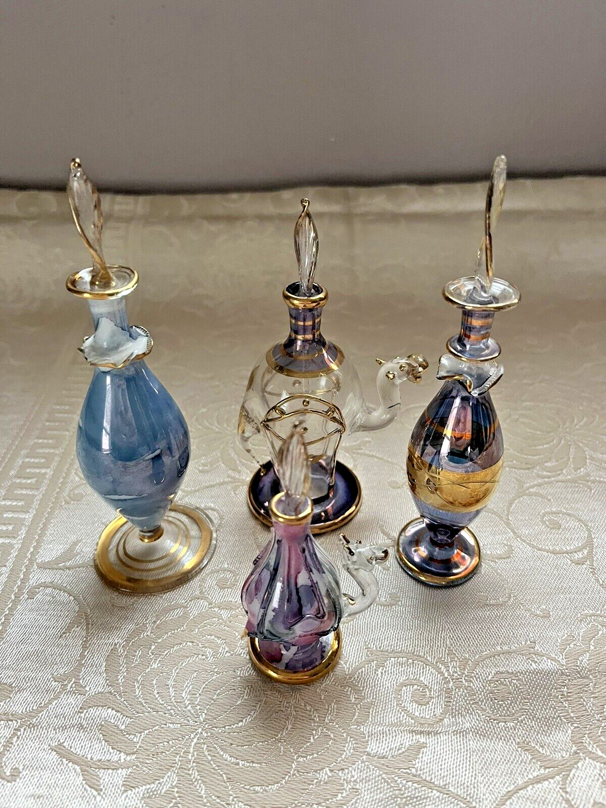 Set of 4 Vintage Egyptian Glass Perfume Bottles from 4\