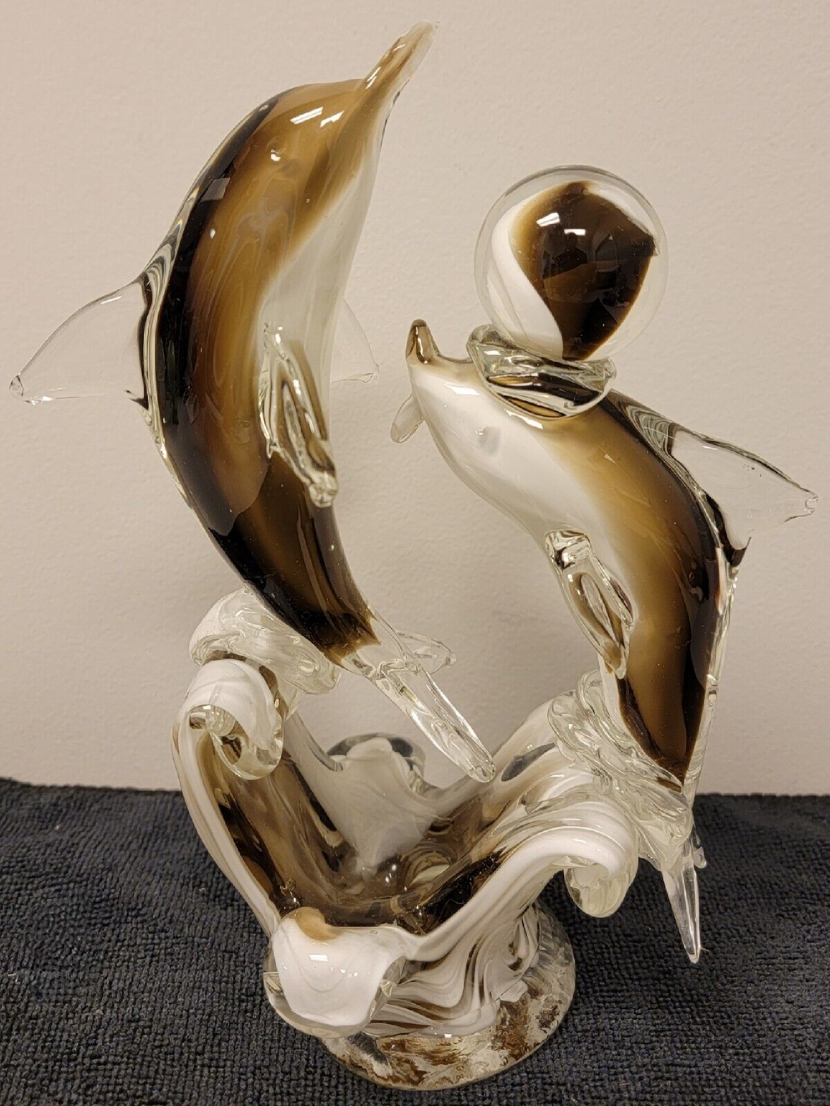 Large Murano Art Glass Dolphins On A Wave 10\