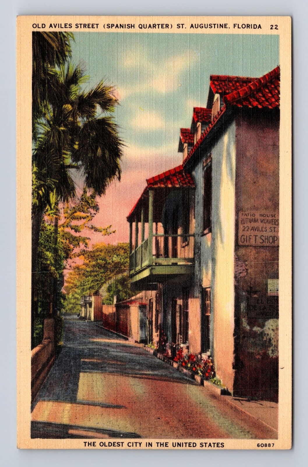 St Augustine FL-Florida, Old Aviles Street, Advertisement, Vintage Postcard