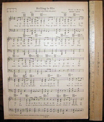 MOUNT HOLYOKE COLLEGE Original Vintage Song c 1929 \