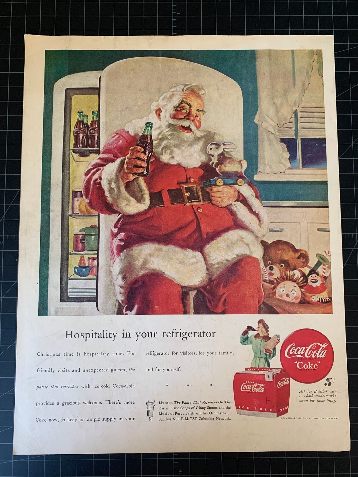 Vintage 1947 Coca-Cola Christmas Santa Print Ad