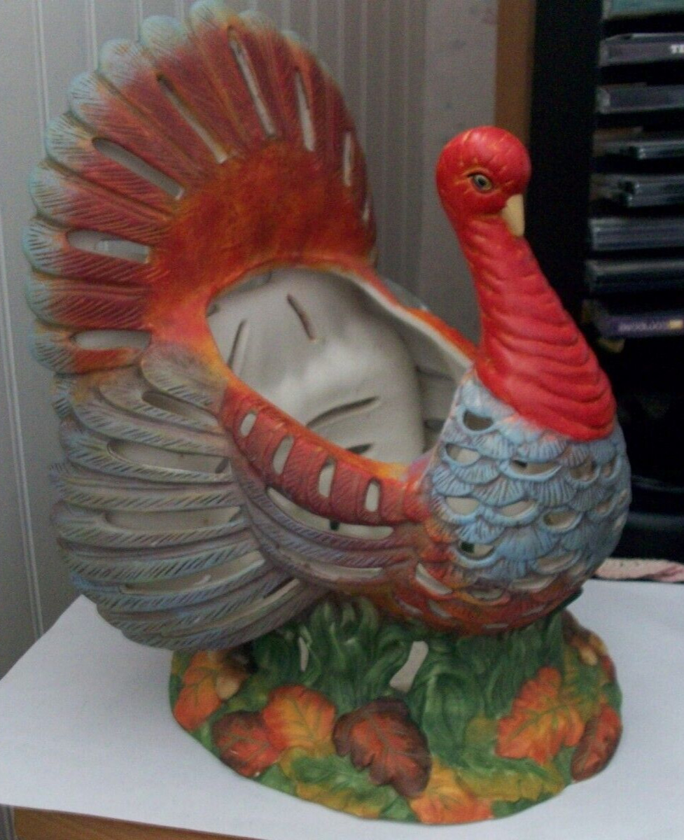 PartyLite porcelain turkey tealight candle holder center piece Thanksgiving Fall