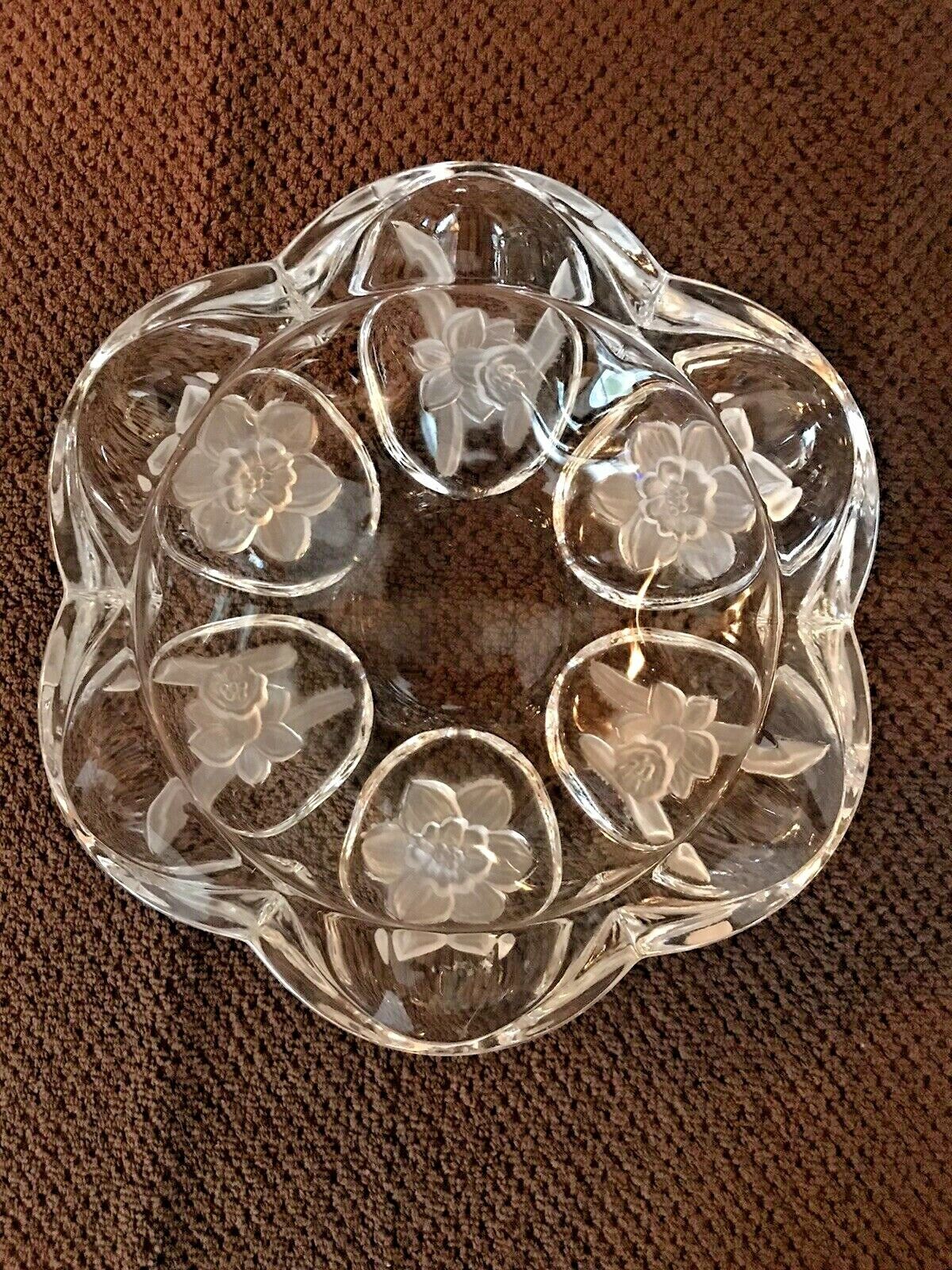 Beautiful Vintage Riccardo Heavy Crystal Glass Ashtray Frosted/Opaque Flowers