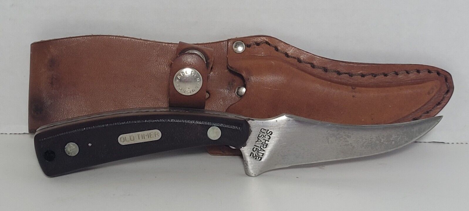 Vintage Schrade USA Old Timer 152 Sharp Finger Hunting Knife With Leather Sheath