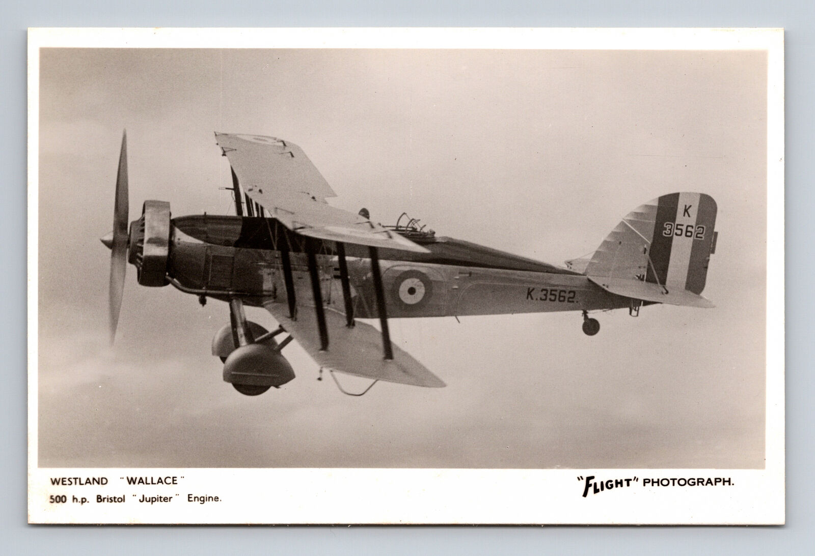 RPPC RAF Westland Wallace Biplane FLIGHT Photograph Postcard