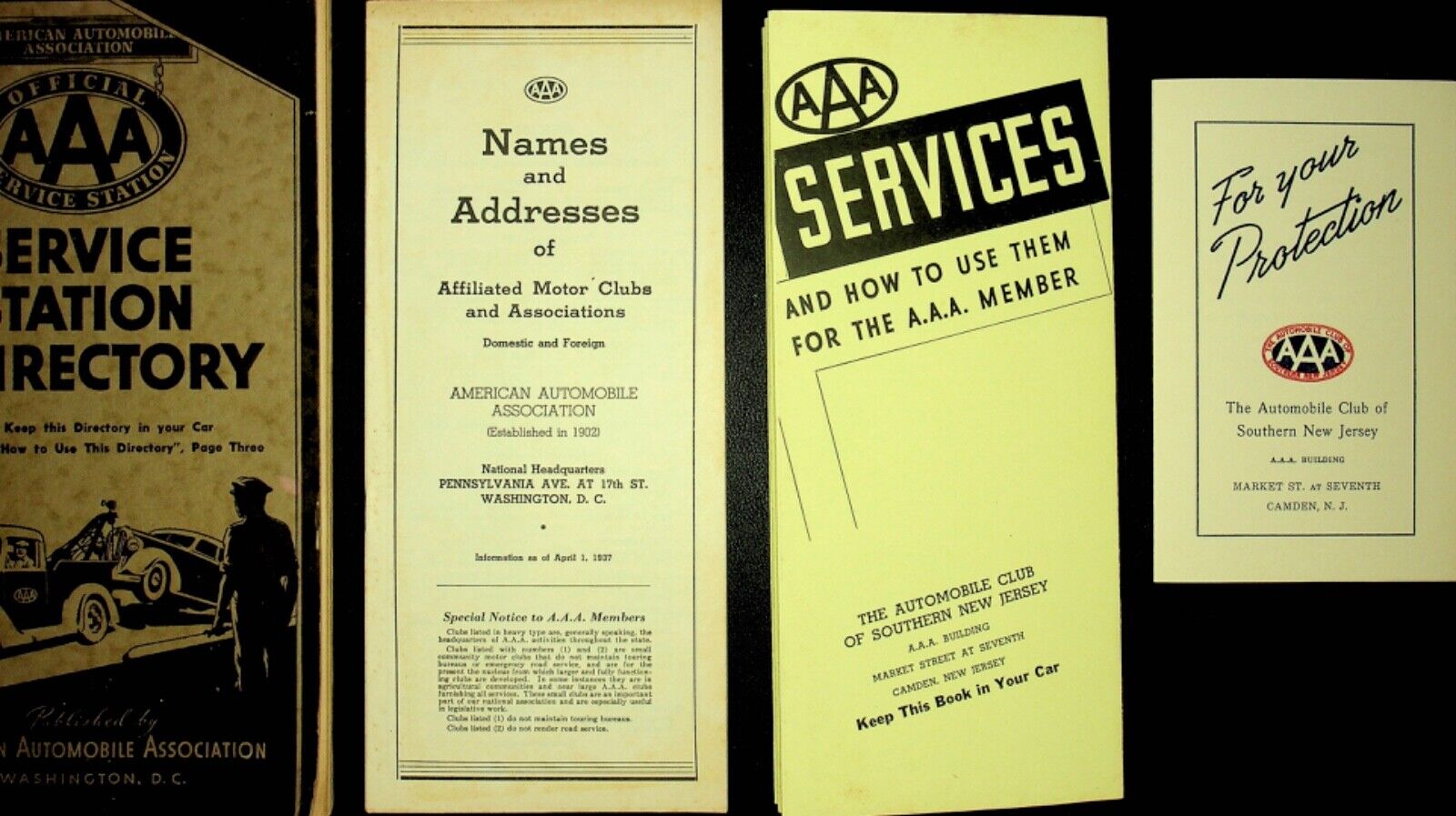 1937  AAA SERVICE STATION DIRECTORY WITH AAA CLUB OF SOUTHERN N.J. EXTRAS -E15-J