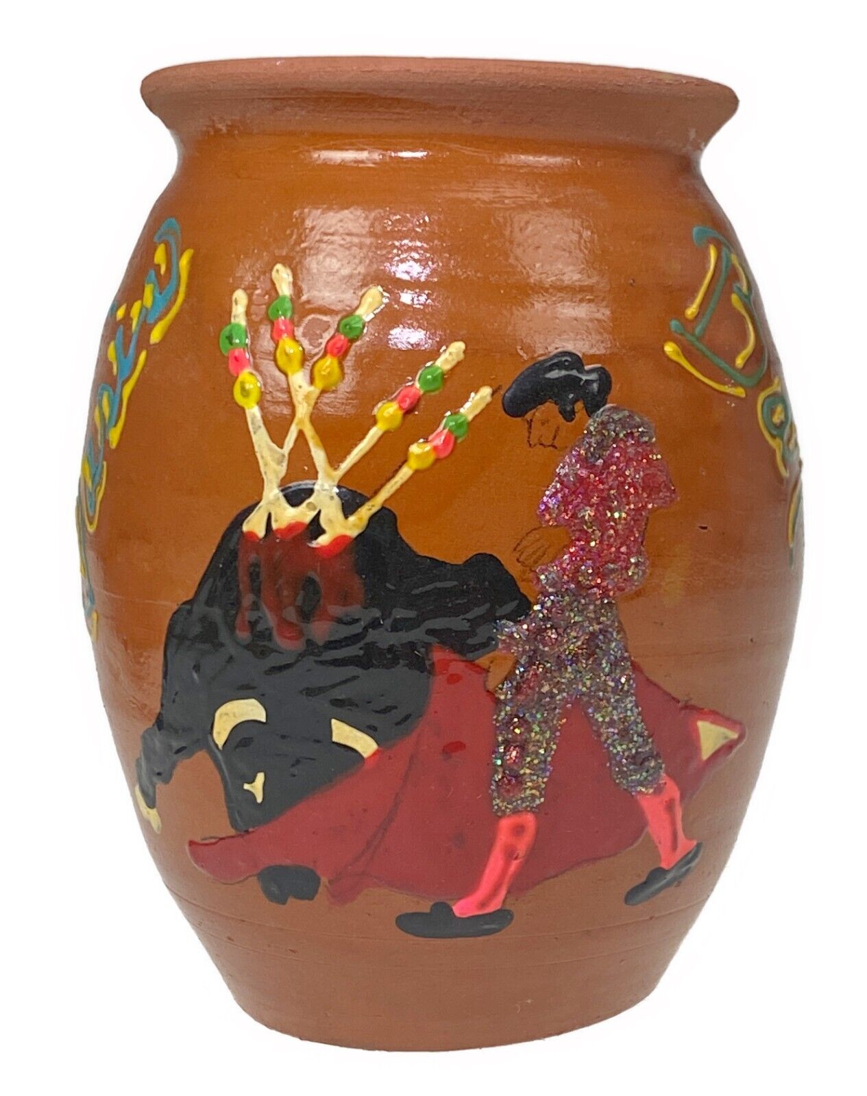 5” Mexico Bull Fight Bar Souvenir Vase Clay Ceramic Oasis Bar Nuevo Laredo Mexic