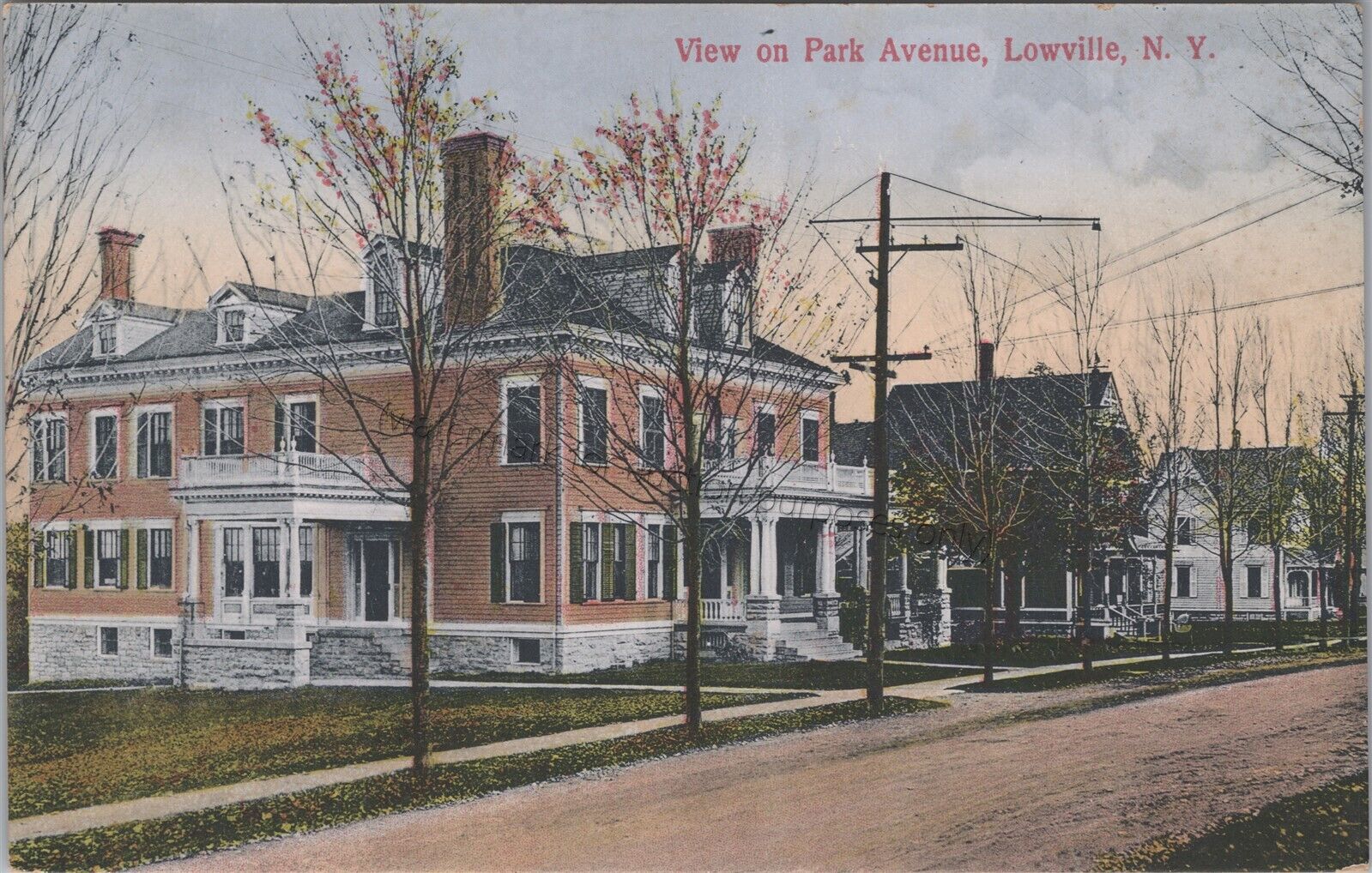 Lowville, NY: View on Park Avenue - Vintage Lewis County, New York Postcard