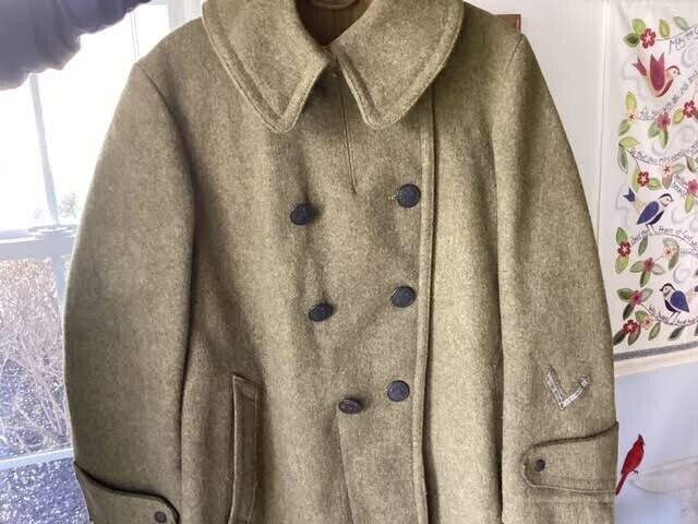 ORIGINAL WWI M1917 WOOL OVERCOAT Soldier Signed And Dog Tag #