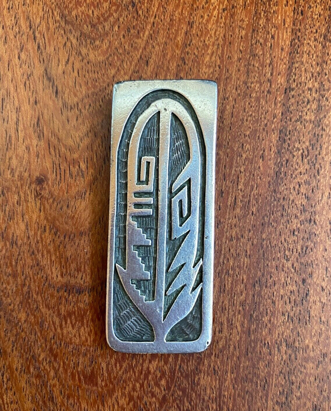 Vintage Native American Sterling Money Clip-Corn Symbol