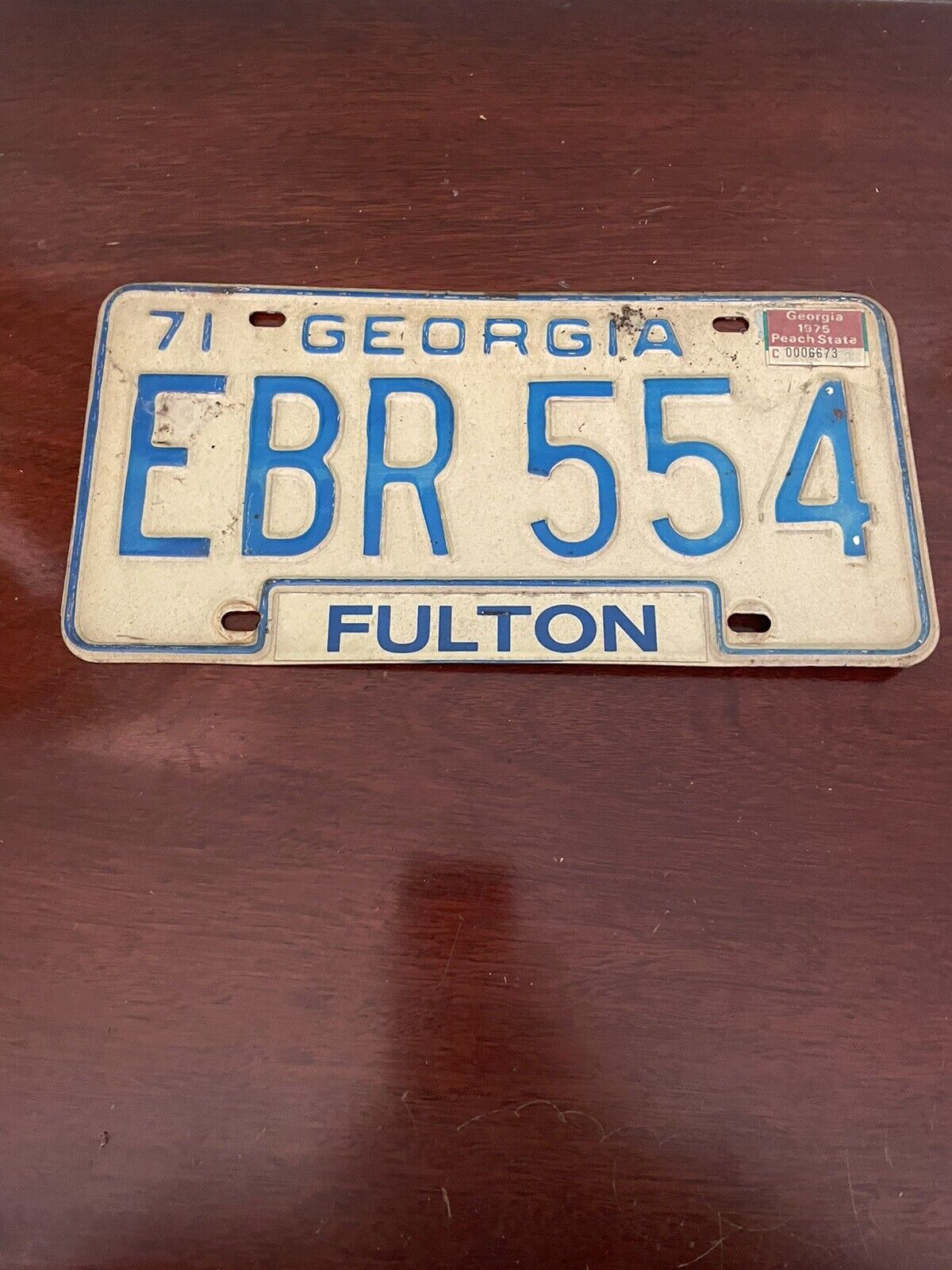 Vintage 1971 Georgia Fulton County License Plate EBR 554