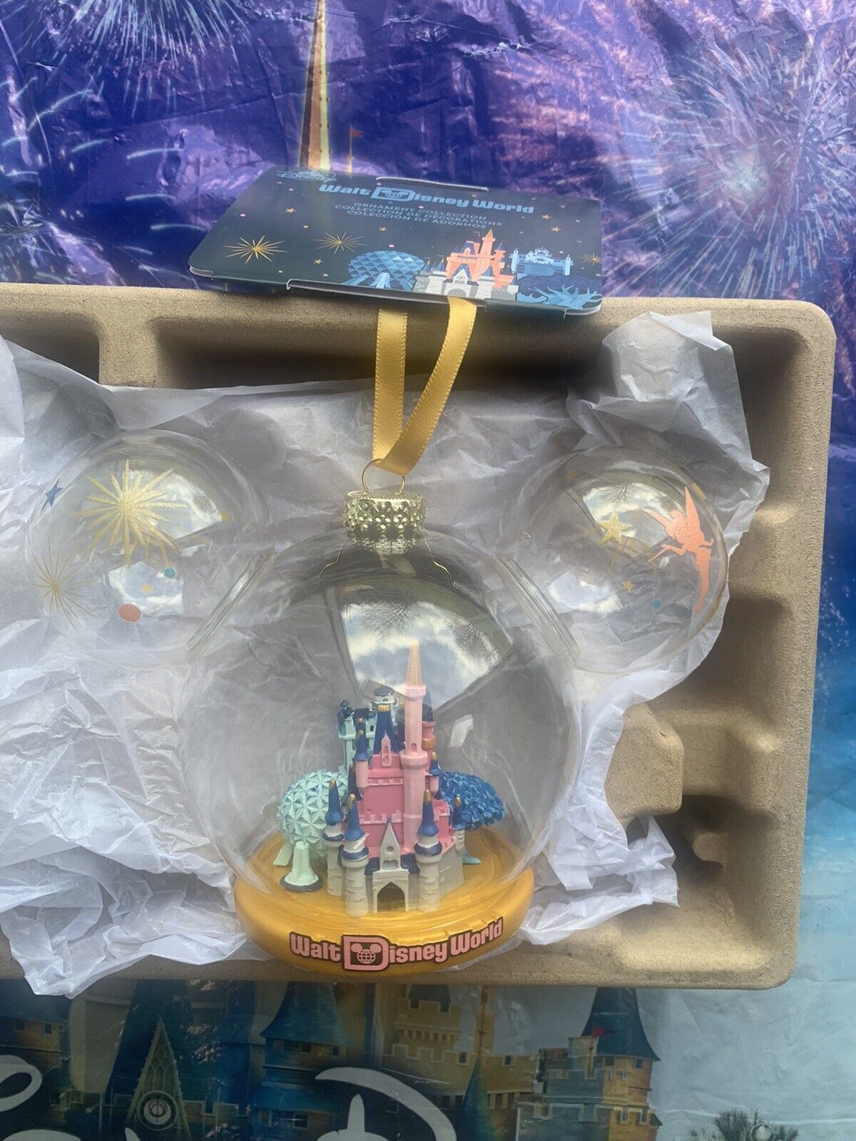 NEW 2024 Disney World 4 Park Mickey Ear Glass Ornament NWT Holiday Christmas