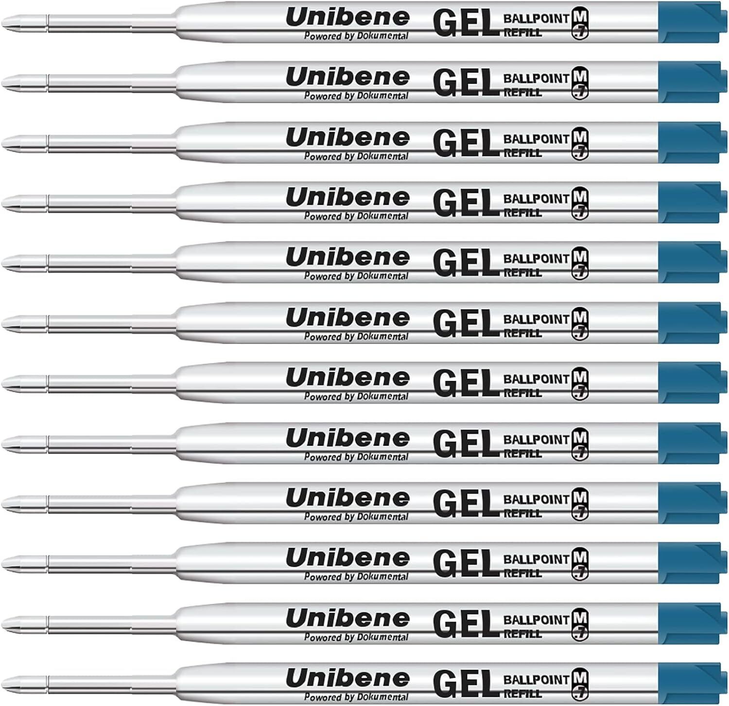 Unibene Parker Compatible Gel Ink Ballpoint Refills 12 Pack,0.7mm Medium Blue 