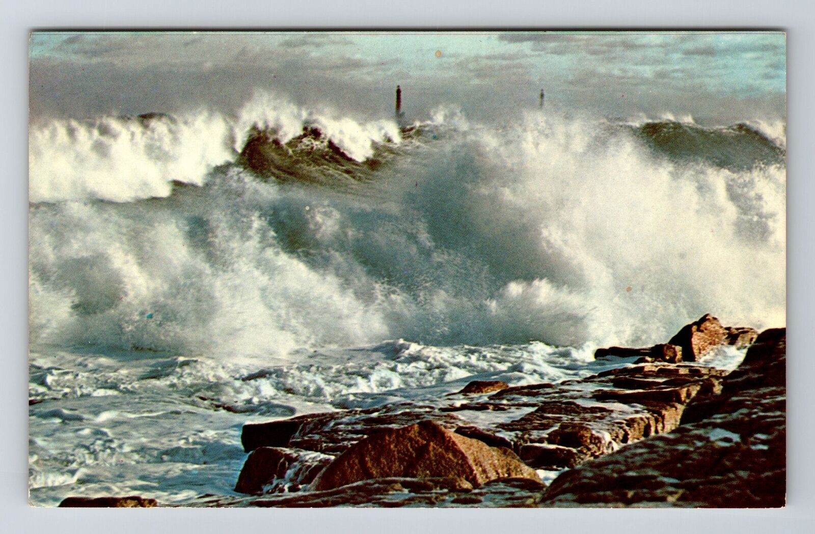 Cape Ann MA-Massachusetts, Huge Crashing Waves, Rockport, Vintage Postcard
